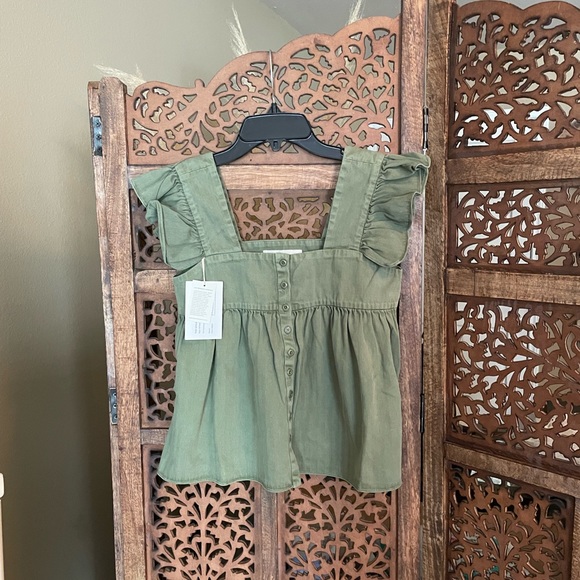 NEW NWT The Great| Herringbone Acre Top Army Green - Picture 3 of 3